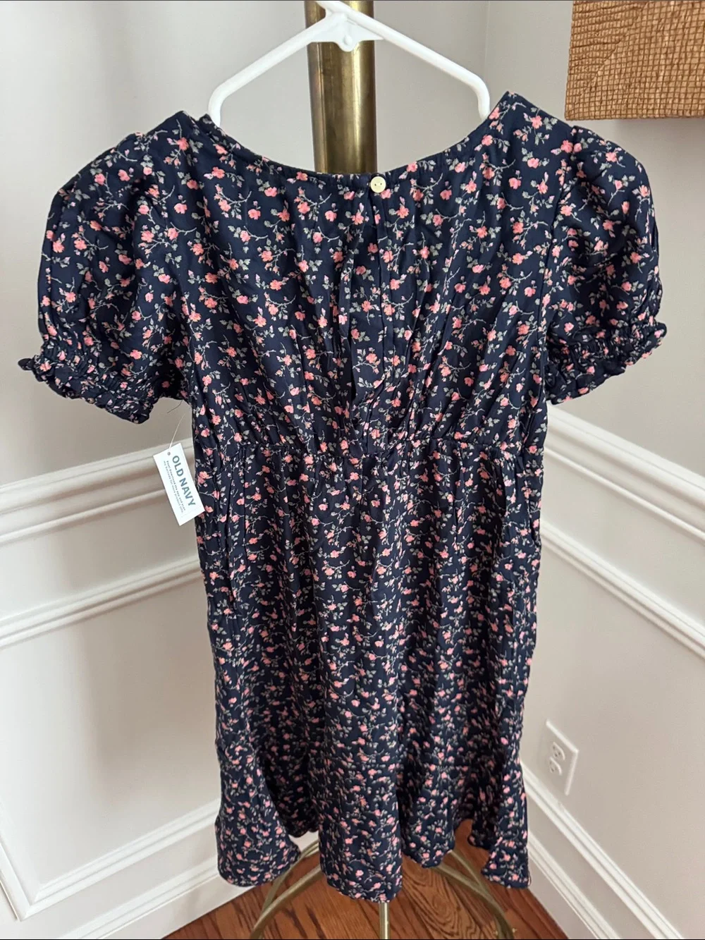 Old Navy Navy Mini Dress with Pink Floral Print